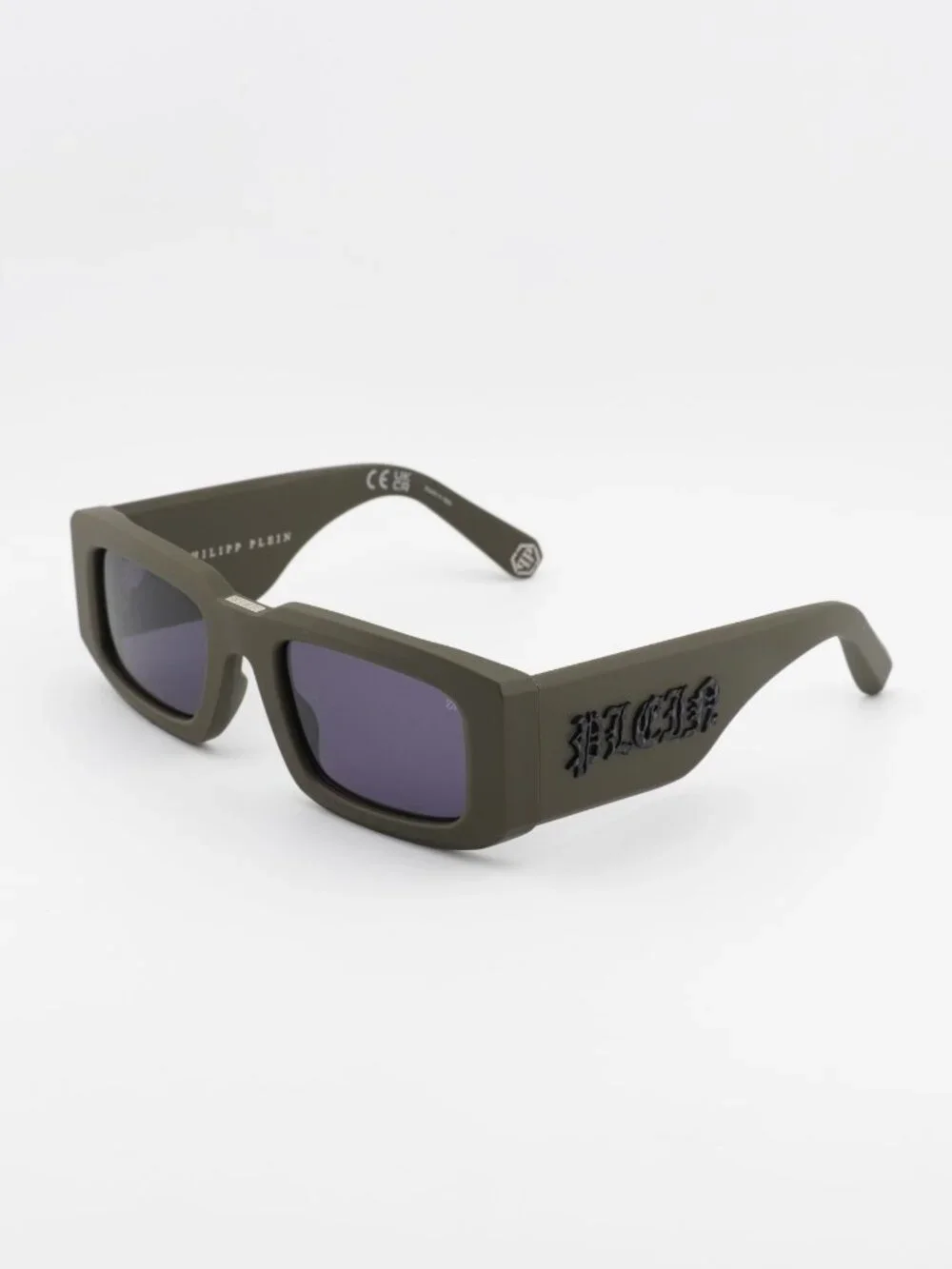 Philipp Plein SPP149 0C02 Unisex Sunglasses Green Rectangle Frame, Blue Lenses